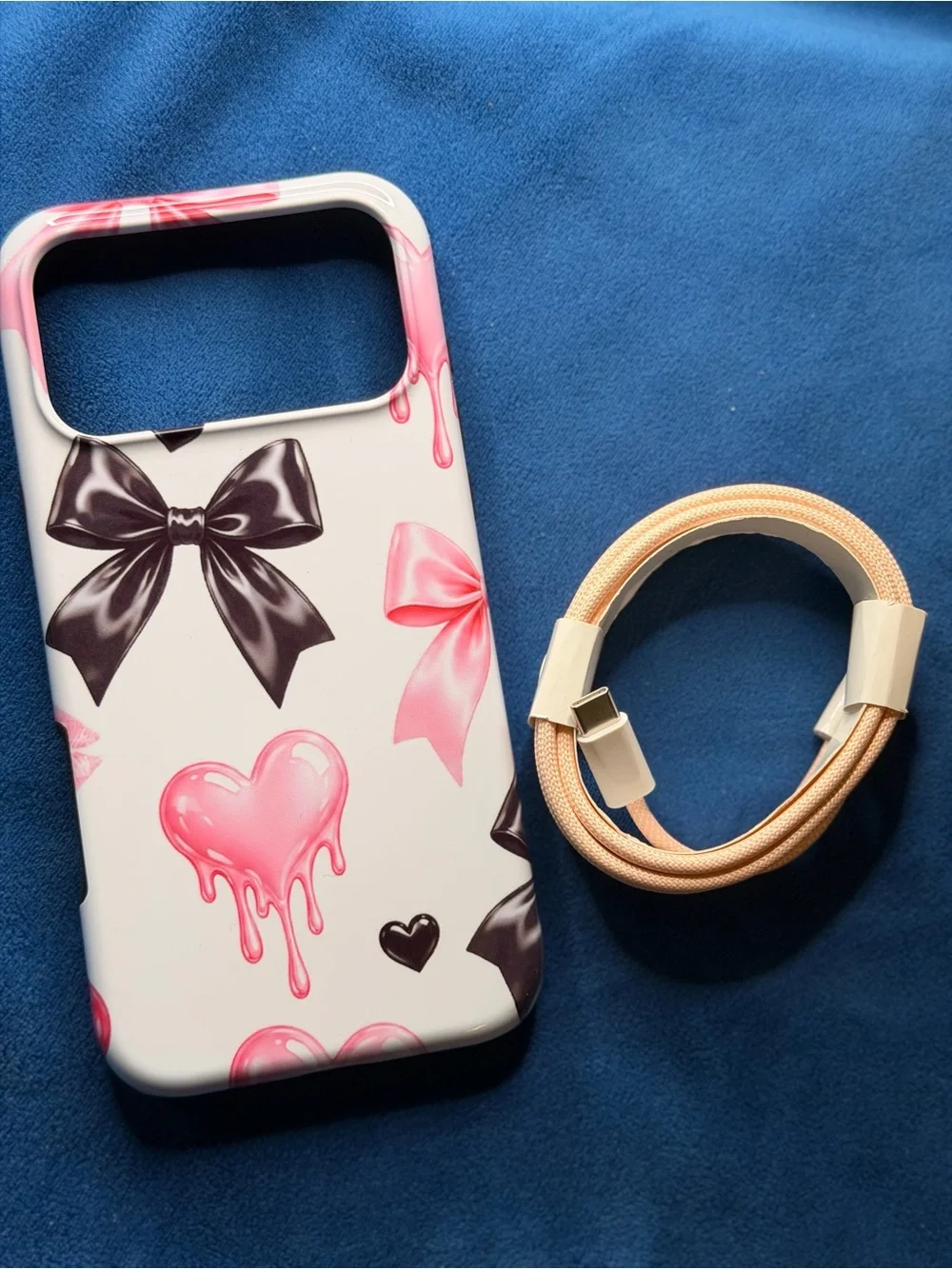 Stylish Magsafe White Phone Case with Pink & Black Heart and Bow Design